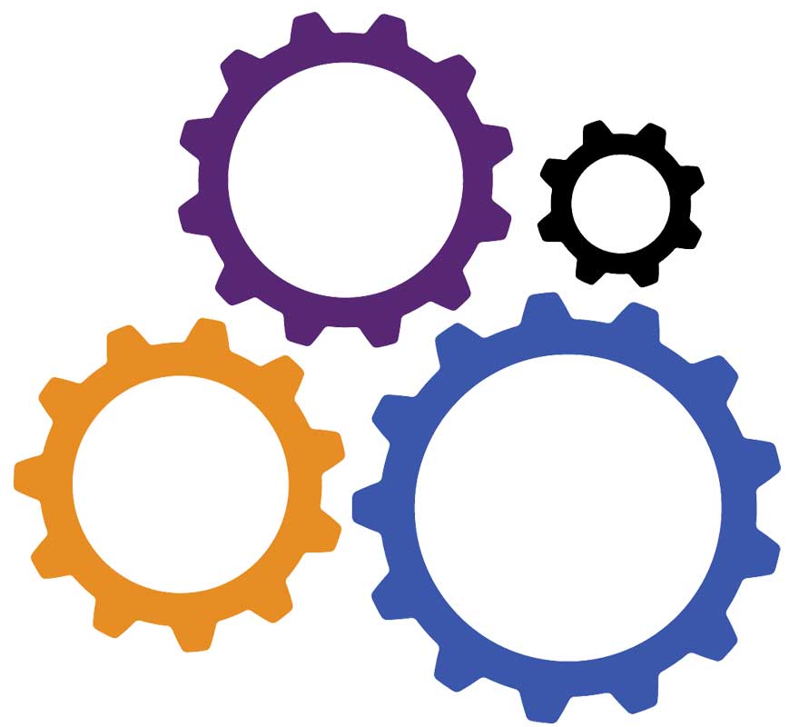 4 gears of various sizes